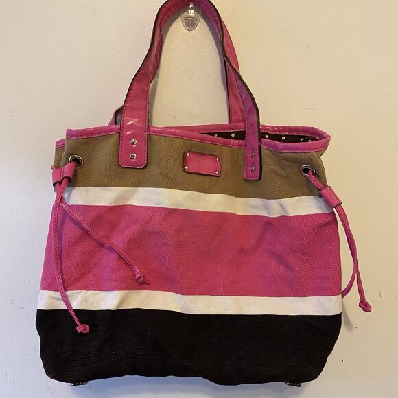 Kate Spade New York Colorful Stripe Multicolor Canvas ToteBag Interior Pocket - Picture 6 of 11